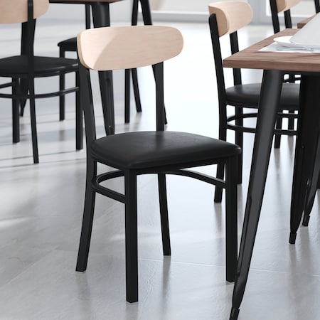 Flash Furniture Black Vinyl Dining Chairs - Natural Wood Backs, PK 2 2-XU-DG6V5BV-NAT-GG